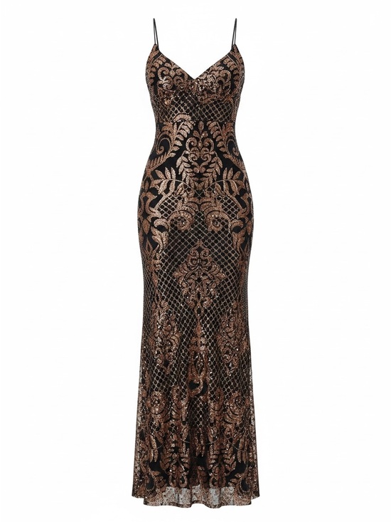 Windsor Dresses & Skirts - Windsor Blue Maxi Dress with Gold Sequin Baroque Pattern